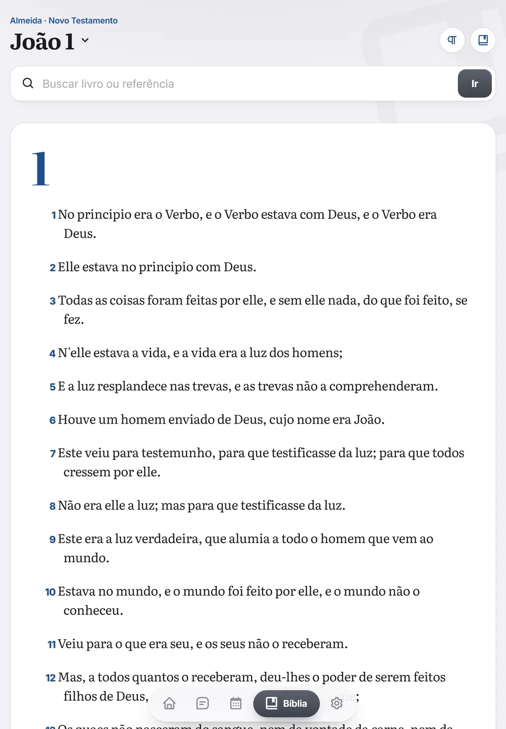 Bíblia Almeida aberta em João 1 no tablet