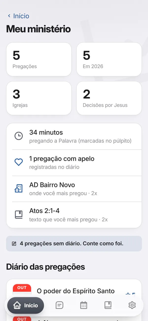 Meu ministério com pregações, igrejas e decisões