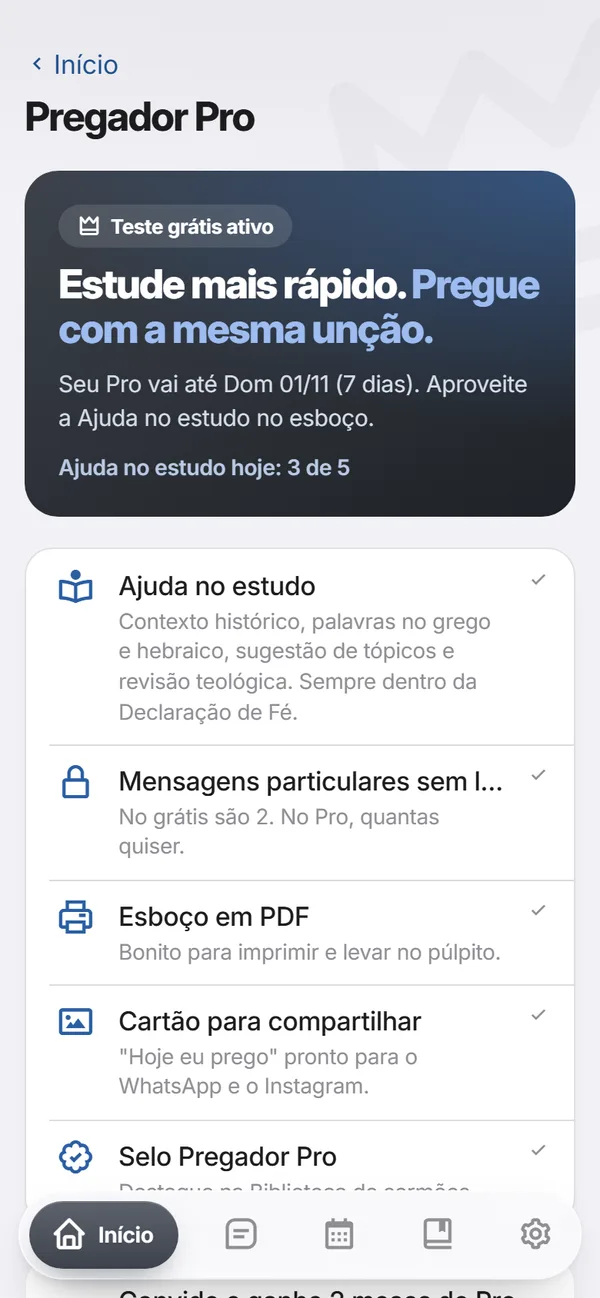 Tela do Pregador Pro com a Ajuda no estudo